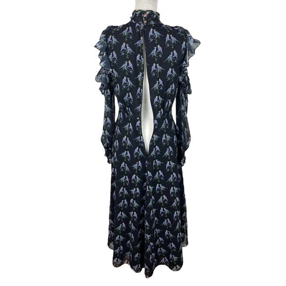 Ted Baker Hilaina Love Birds Midi Dress Black Cold Shoulder Size 0 or US 2 - Picture 10 of 13